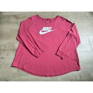 EUC Womens Nike the nike tee long sleeve tshirt logo pink 100% cotton size 2X